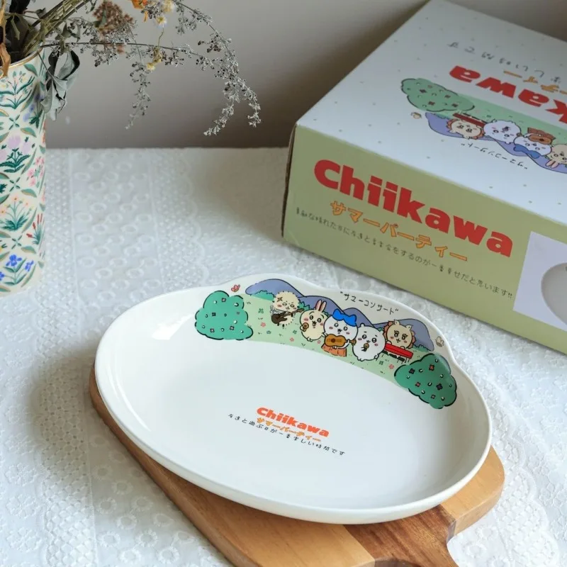 جديد لطيف Chiikawa طبق عشاء السيراميك البيضاوي القرص العميق Ins Kawaii المنزلية أنيمي الكرتون الإبداعية هدية أساسيات الطالب