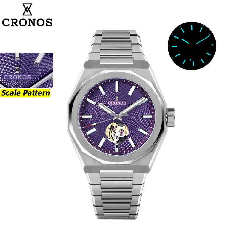 Cronos Luxury Men Watch 39mm Skeleton Dial Automatic Miyota 90S5 No Date Scale Pattern Sapphire 10ATM See-through Back L6038M