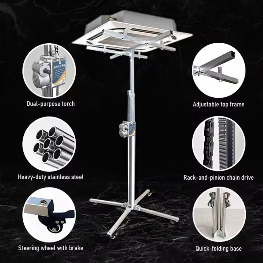 75KG Heavy Duty AC Installation Lift Stainless Steel Folding Elevator Stand HVAC Central Air Duct Mounting Support Tool