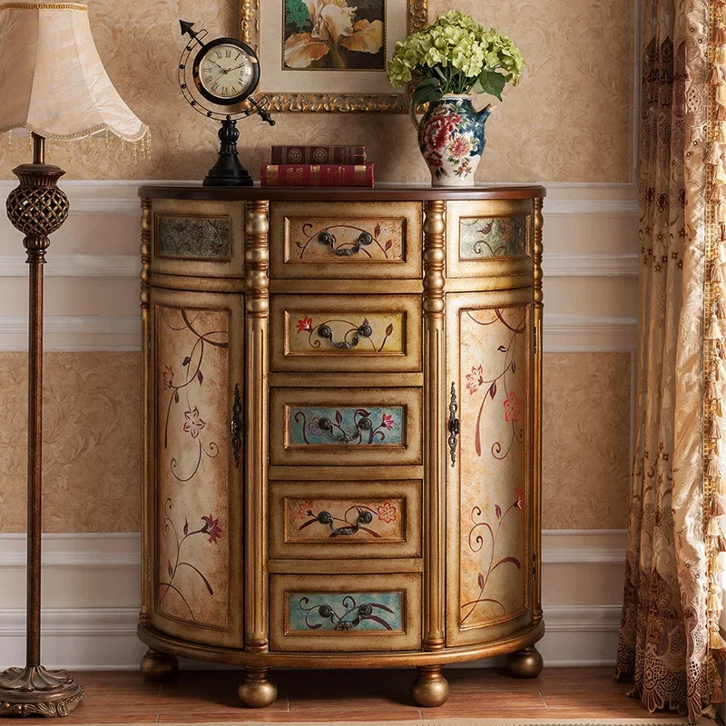 8BWI American retro painted chest of drawers with three drawers and five drawers, old solid wood entrance cabinet, light luxury