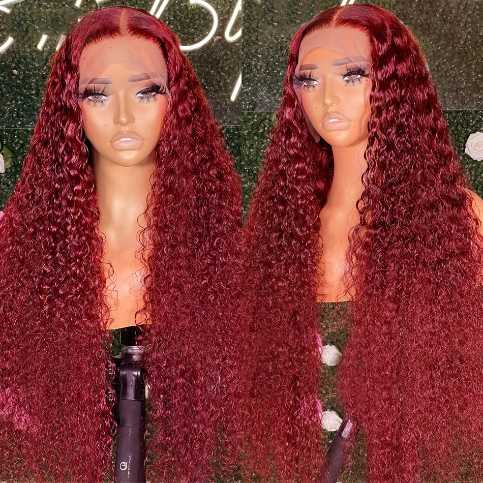 Burgundy 99j Deep Wave Human Hair Wigs Water Wave Lace Frontal Wig 13x4 Jerry Curly Lace Front Wigs Perruque Cheveux Humain