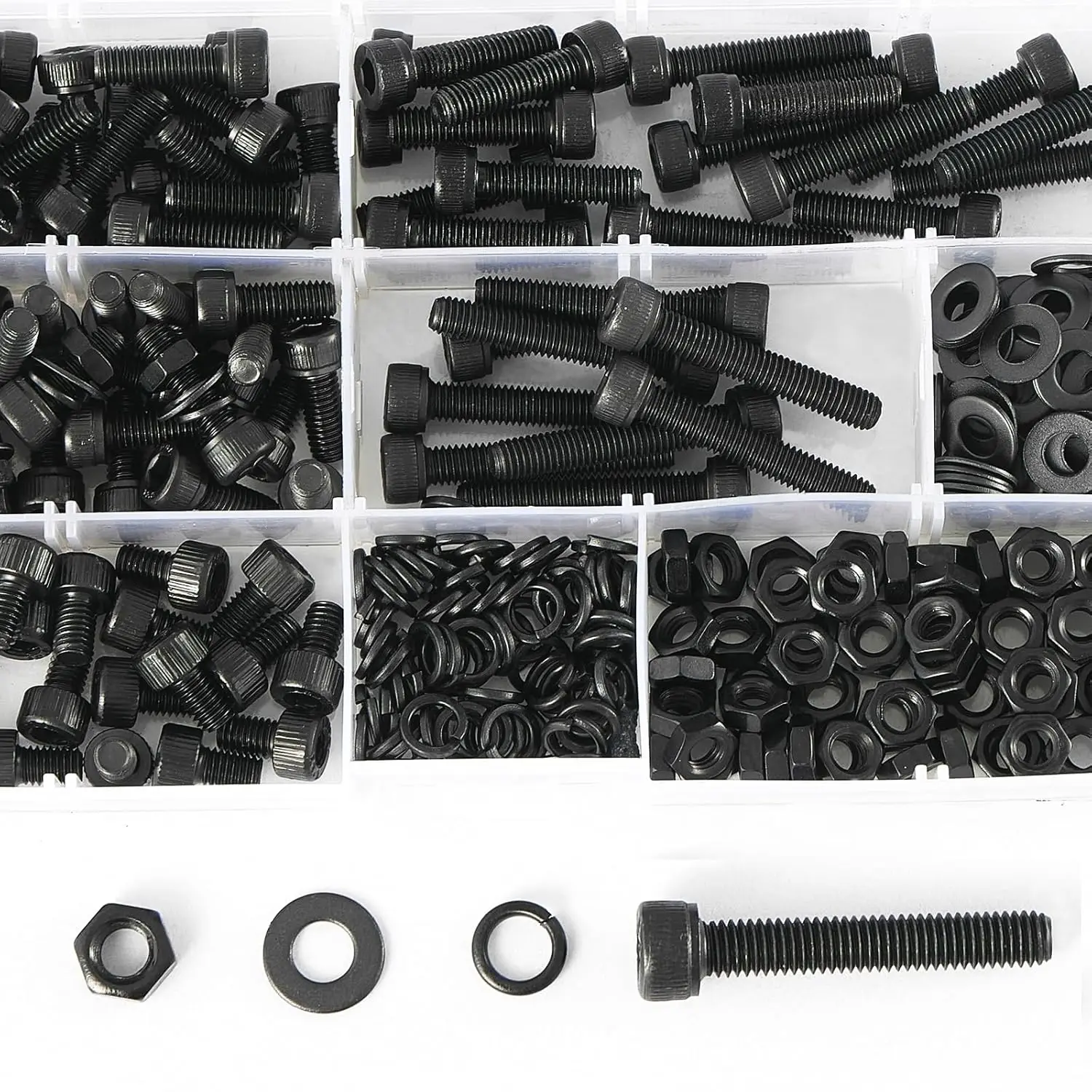 

390 PCS M5 x 8/12/16/20/25/30mm, Hex Socket Head Cap Screws Bolts Washers Nuts Assortment Kit, 12.9 Grade Alloy Steel