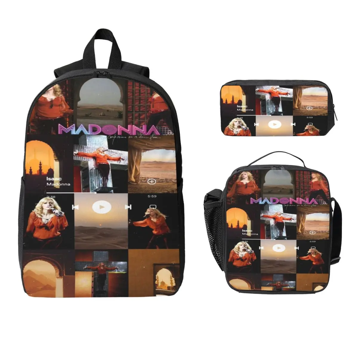 3Pcs Madonnas Confessions II 2026  Backpack Set for Children Pen Bags Bookbag Sets with Lunch Box For School Students Daypack