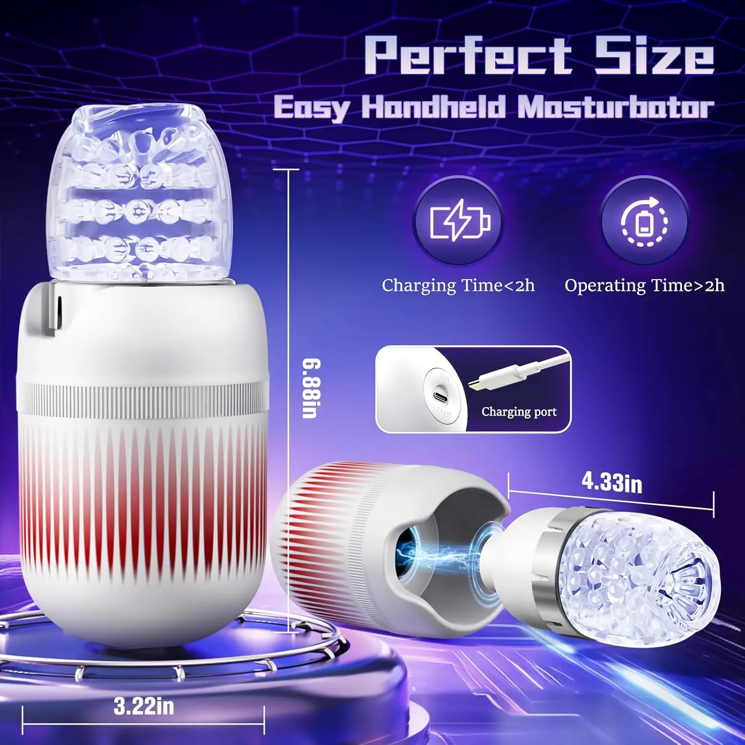 جهاز استمناء للرجال ألعاب جنسية للرجال - جهاز ضربة ذكر محمول مع 12 وضع دوار و4 أوضاع للسرعة وفم واقعي لـ P #5