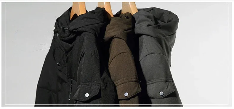 Marka Długa Kurtka puchowa Męska Zimowa Nowa Casualowa Jednokolorowa Kurtka z kapturem Biały Kaczka Puchowa Ciepła Parka Outdoor Snow Odporny na