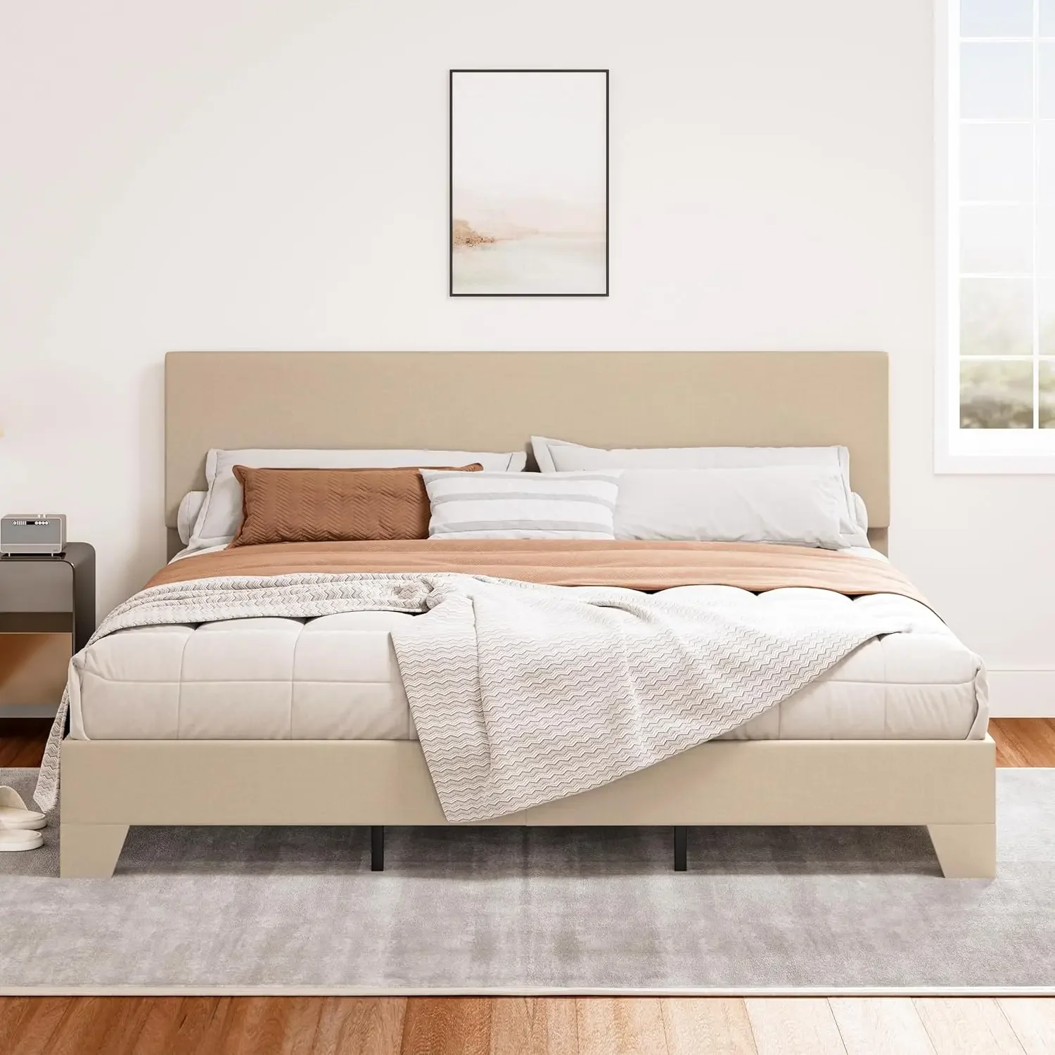 

Adjustable Headboard, Stable Mattress Foundation, Strong Back-Support, No Box Spring Needed, Beige