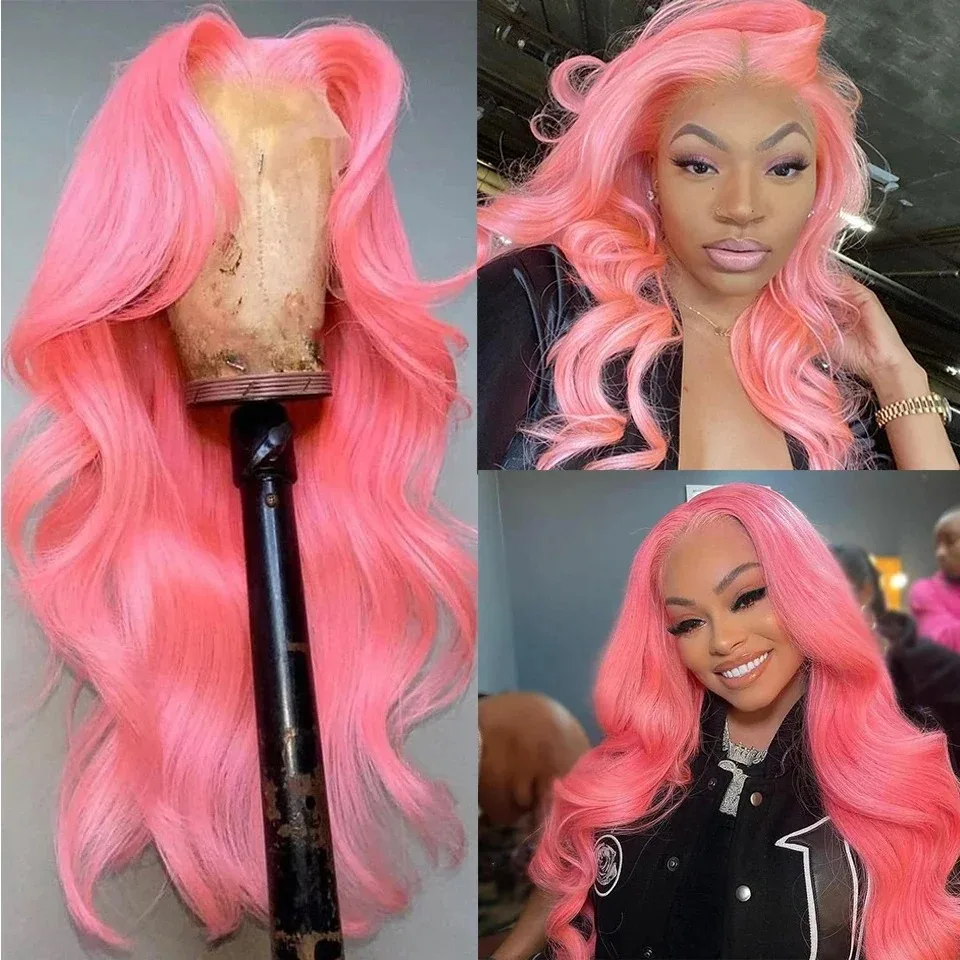 

Light Pink Wigs Long Body Wave Lace Frontal Wig 13X4 HD PrePlucked Heat Resistant Natural Hairline Fiber Hair Cosplay For Women