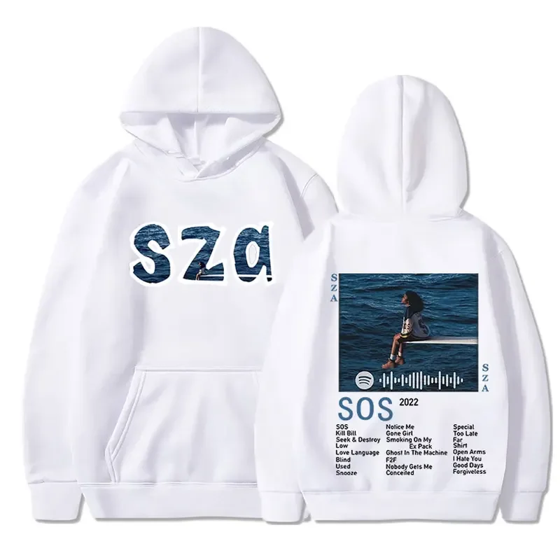 Sza อัลบัมเพลงใหม่ SOS สเวตเชิ้ตแบบสวมศีรษะโอเวอร์ไซส์แนววินเทจของเสื้อฮู้ดชายหญิงสเวตเชิ้ตทรงหลวมสบายๆแนวสตรีทฮิปฮอปใส่ได้ทั้งชายและหญิง