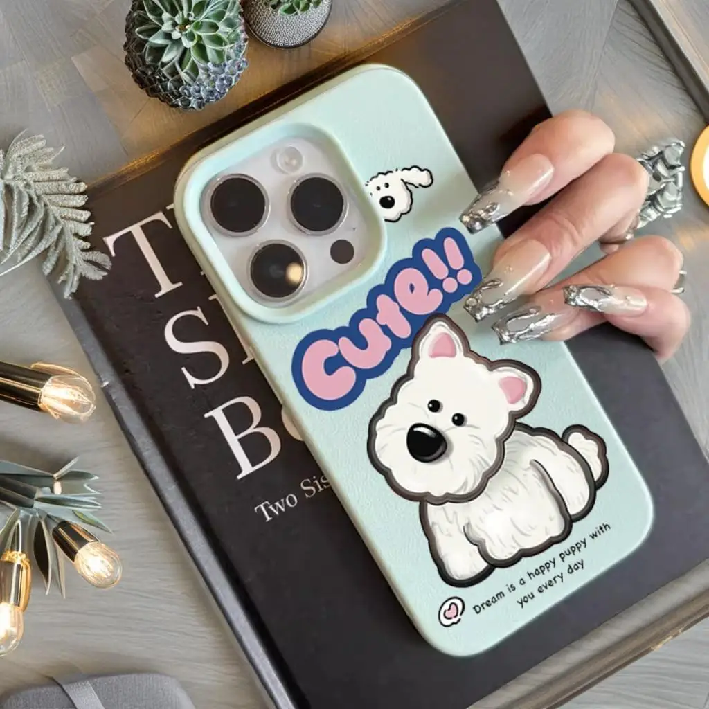 

Case For iPhone 16 Pro Max Cute Cartoon Withe Dog Lichee Pattern Silicone 13 12 11 XS X XR 15 14 16 Plus Shockproof Bumper Cover