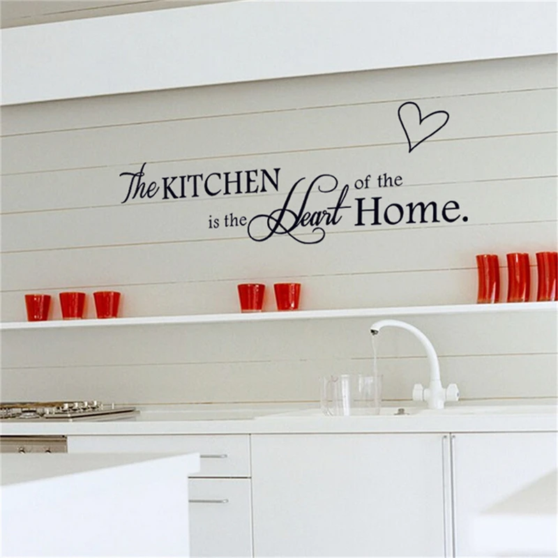 The Kitchen Is The Heart of The Home Wall Sticker Removable DIY Letter Sticker Vinyl Wall Decals Kitchen Accessories Room Decor
