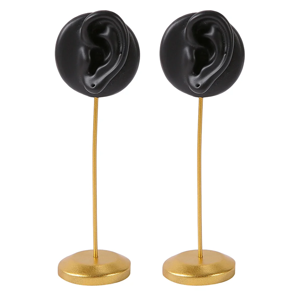 2Pcs Ear Shaped Earring Display Stand Resin Holder Metal Base Piercing Stud Organizer Jewelry Rack for Selling Window Counter