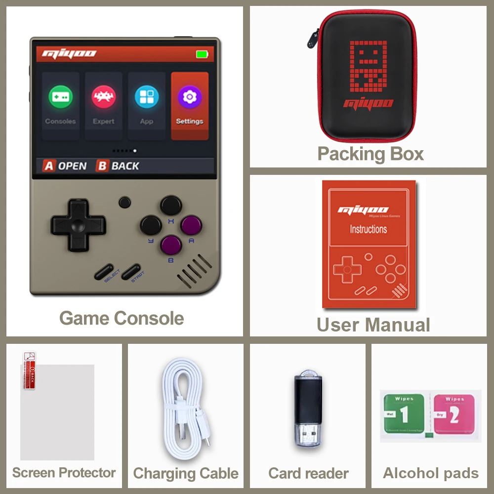 MIYOO Mini Plus Retro Handheld-Spielkonsole 3,5' IPS HD-Bildschirm Mini+ Tragbare Spieler Geräte Klassische Nostalgische Gaming-Emulatoren aus der Kindheit
