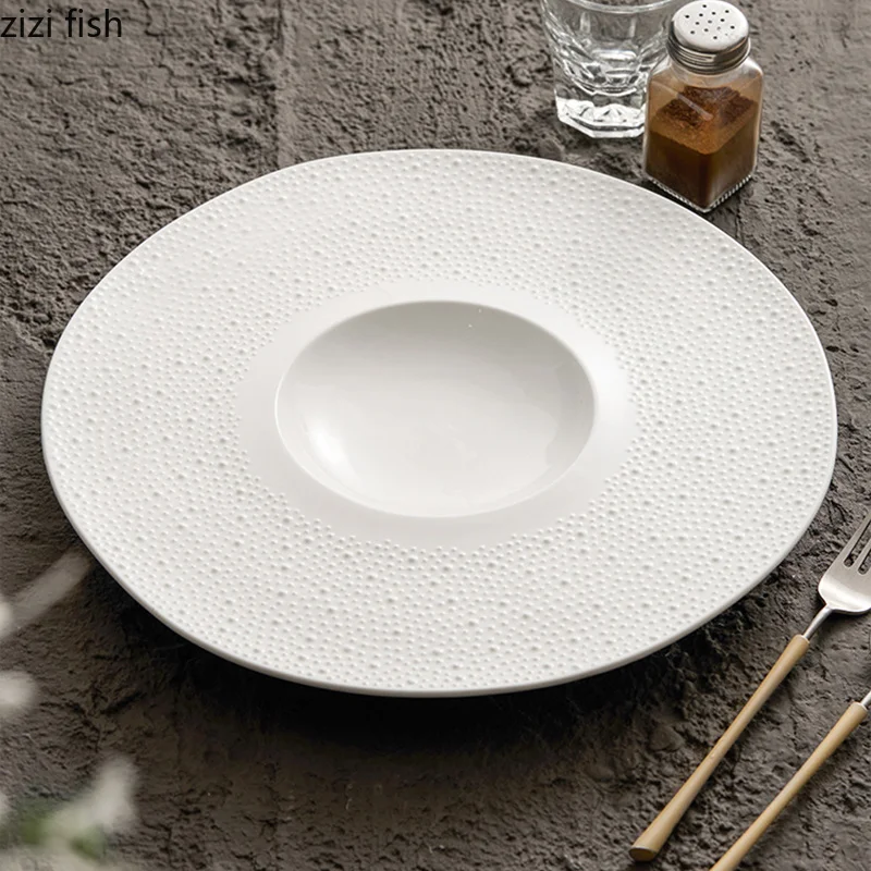 White Bead Dot Ceramic Plate Creative Pasta Plate Thick Soup Plate Dessert Sushi Dish Serving Plates Molecular Cuisine Tableware