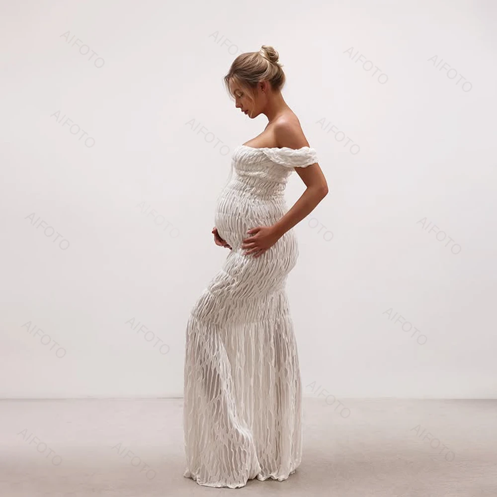 Maternity Dress Photography Studio Pregnancy Gown Elegant Pleated Maxi Skirt Flattering Pregnant Women's Photo Session Dresses