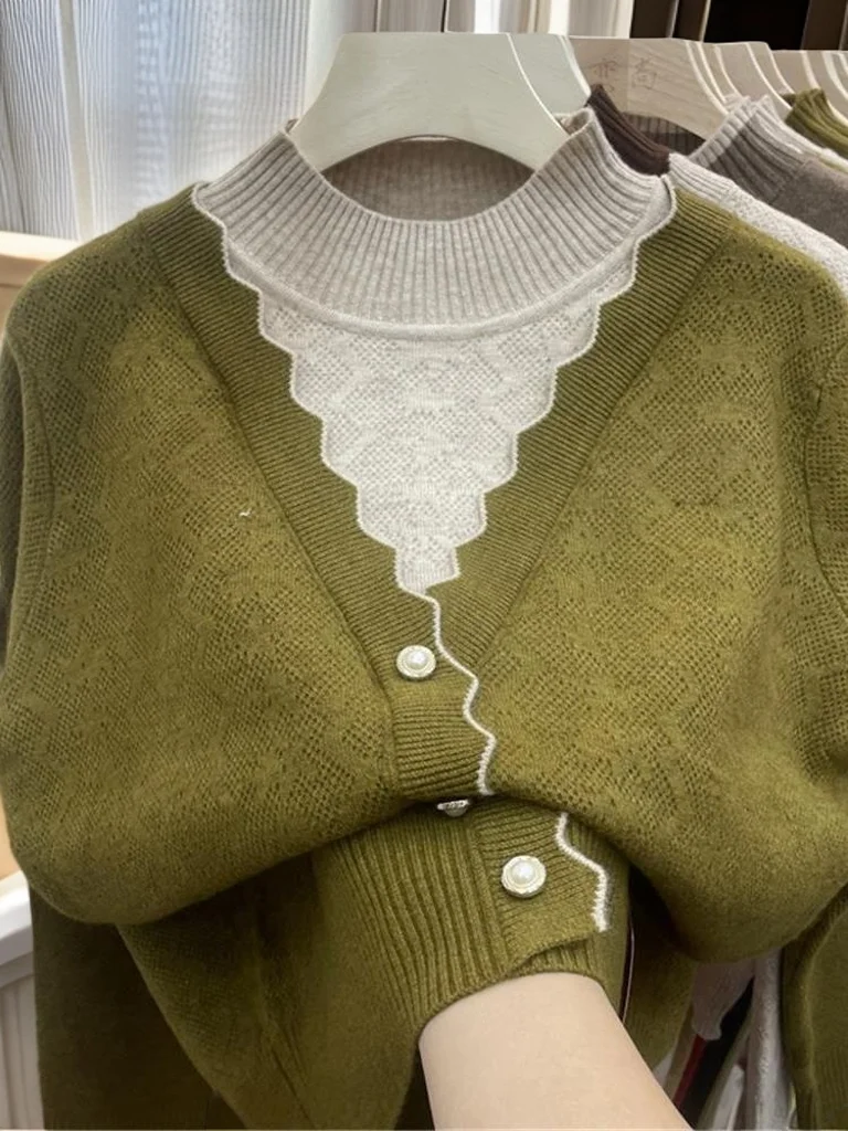 سترة شتوية محبوكة طويلة بياقة عالية لعام 2025، سترة نسائية فضفاضة ذات لون أنيق، تصميم Blo للتنقل...