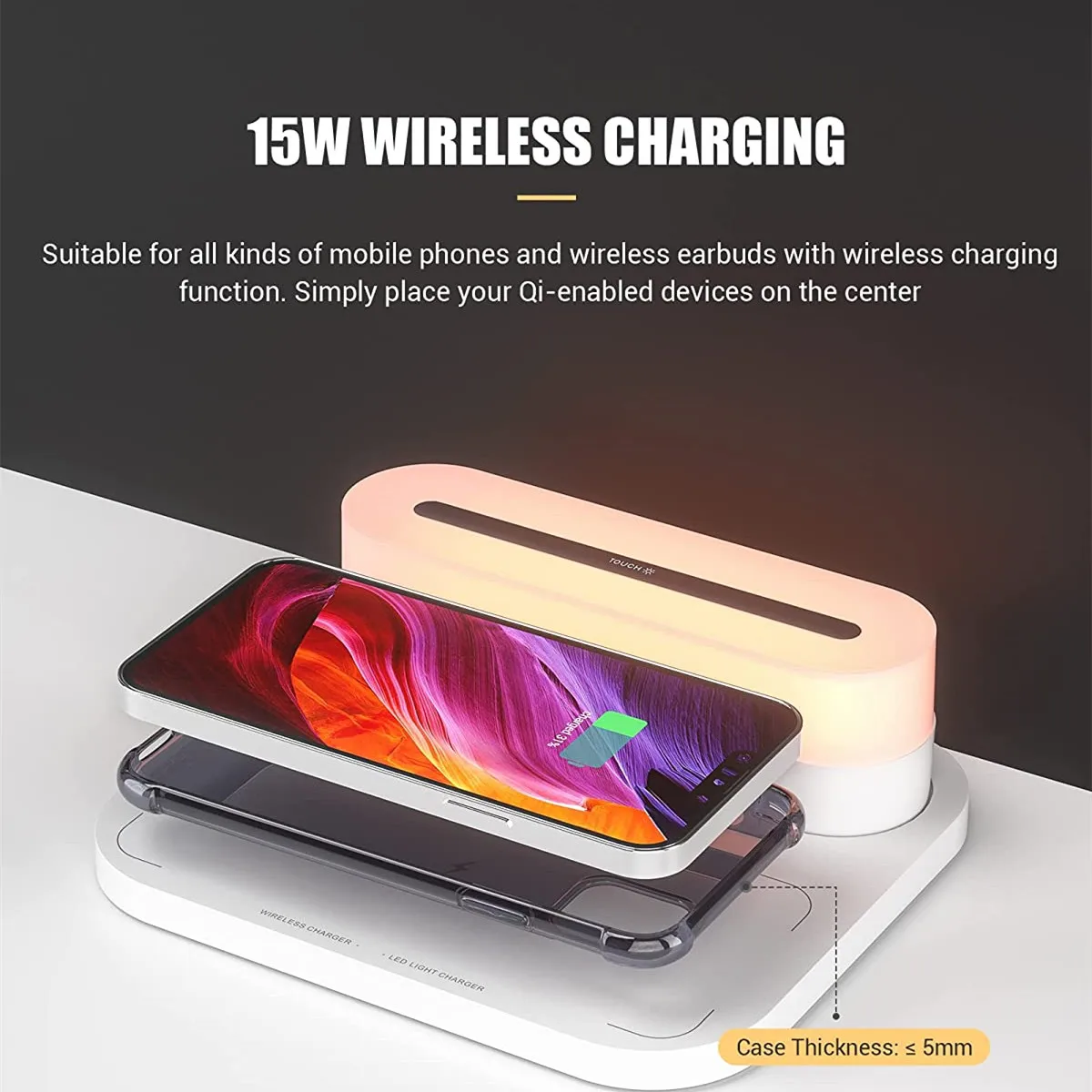 Wireless Charging Desk Lamp Bedside Touch Support for IPhone 11 12 13 Samsung Huawei Xiaomi Quick Charge Bedroom