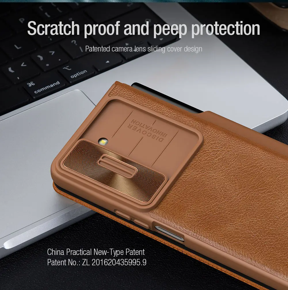 NILLKIN Qin Flip Leather Case for Samsung Galaxy Z Fold 5 with S-Pen Pocket Slide Camera Lens Cover Full Protection Phone Case