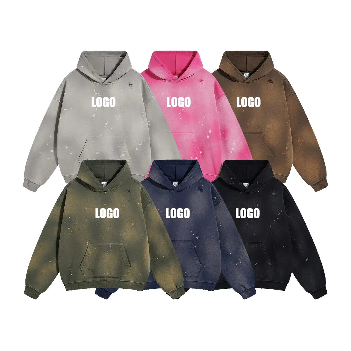 Custom LOGO men women 2024 autumn winter new 450G cotton polyester spray dyeing holes and old street tide brand hooded sweater