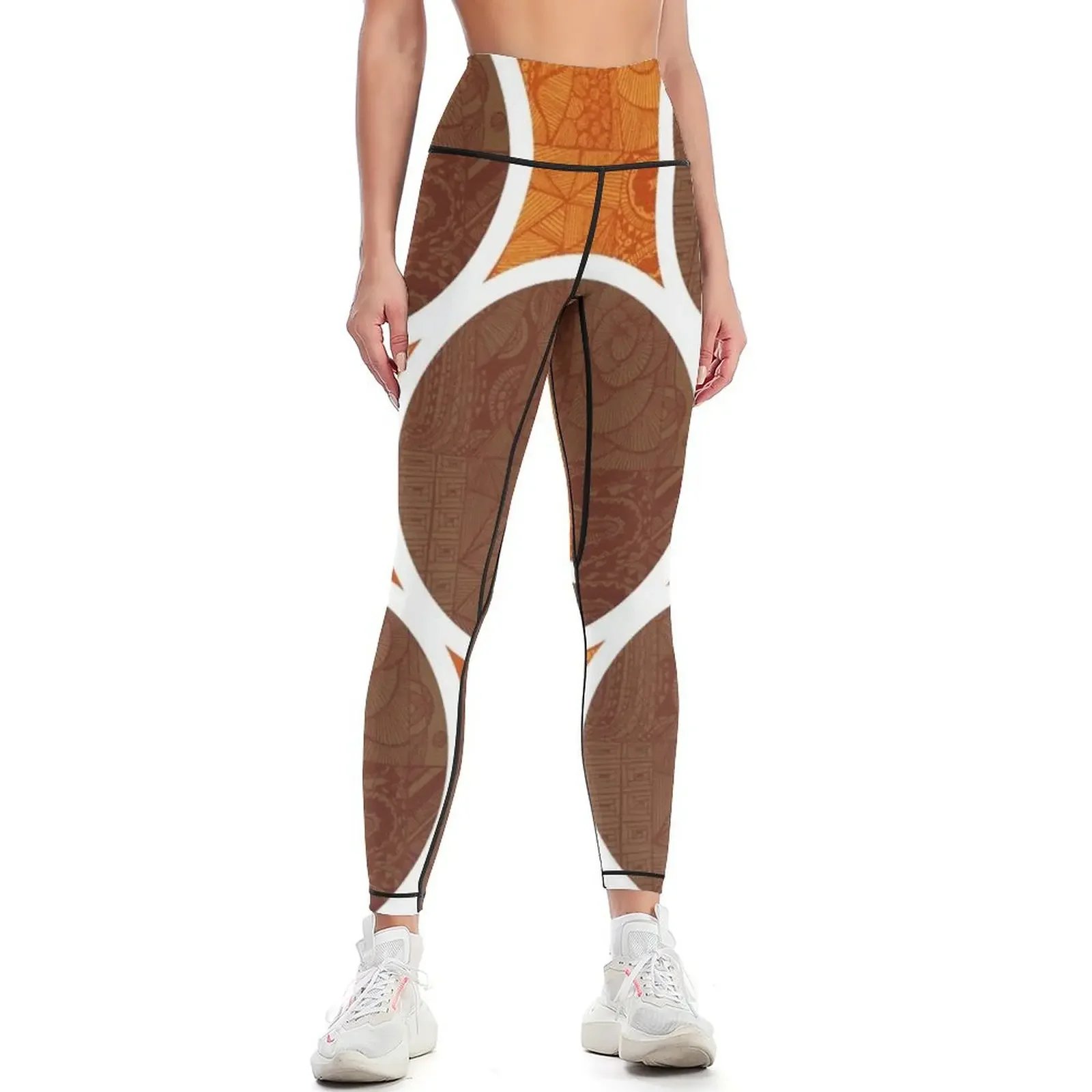 

1970s Retro Orange And Brown Circles Pattern Leggings Golf wear gym top Womens Leggings