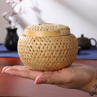 Practical Double Layer Bamboo Weave Basket Retro with Cover Tea Box Handmade Breathable Bamboo Food Storage Jars Snack