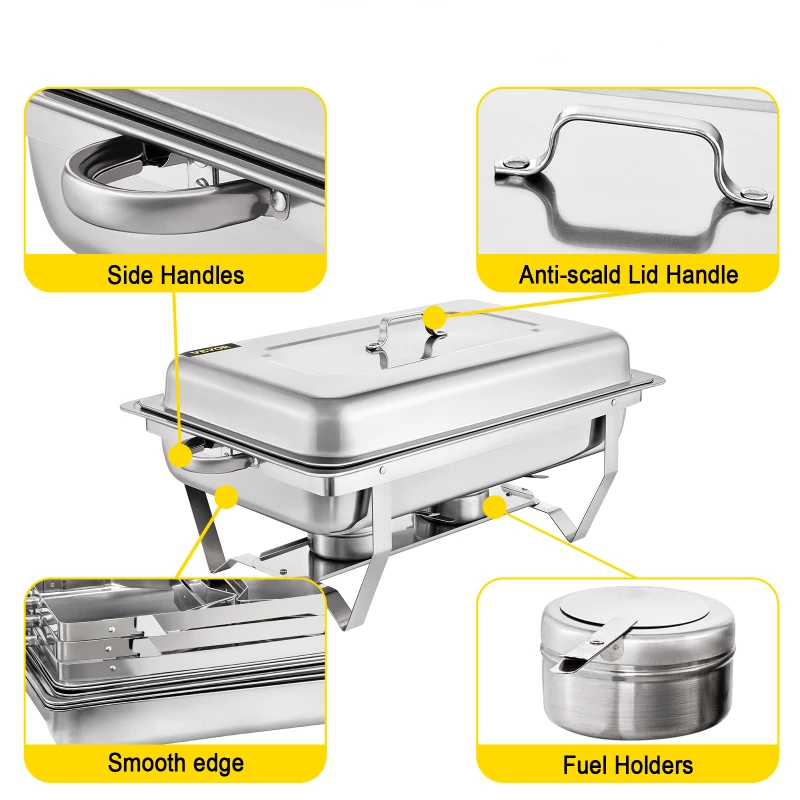 

Chafing Dishes Buffet Stove Food Warmer 9L / 8 Quart Stainless Steel Foldable for Self-Service Restaurant Catering Parties