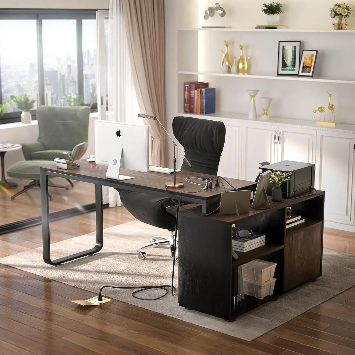 Household L-shaped computer desk with drawers storage office desk study table