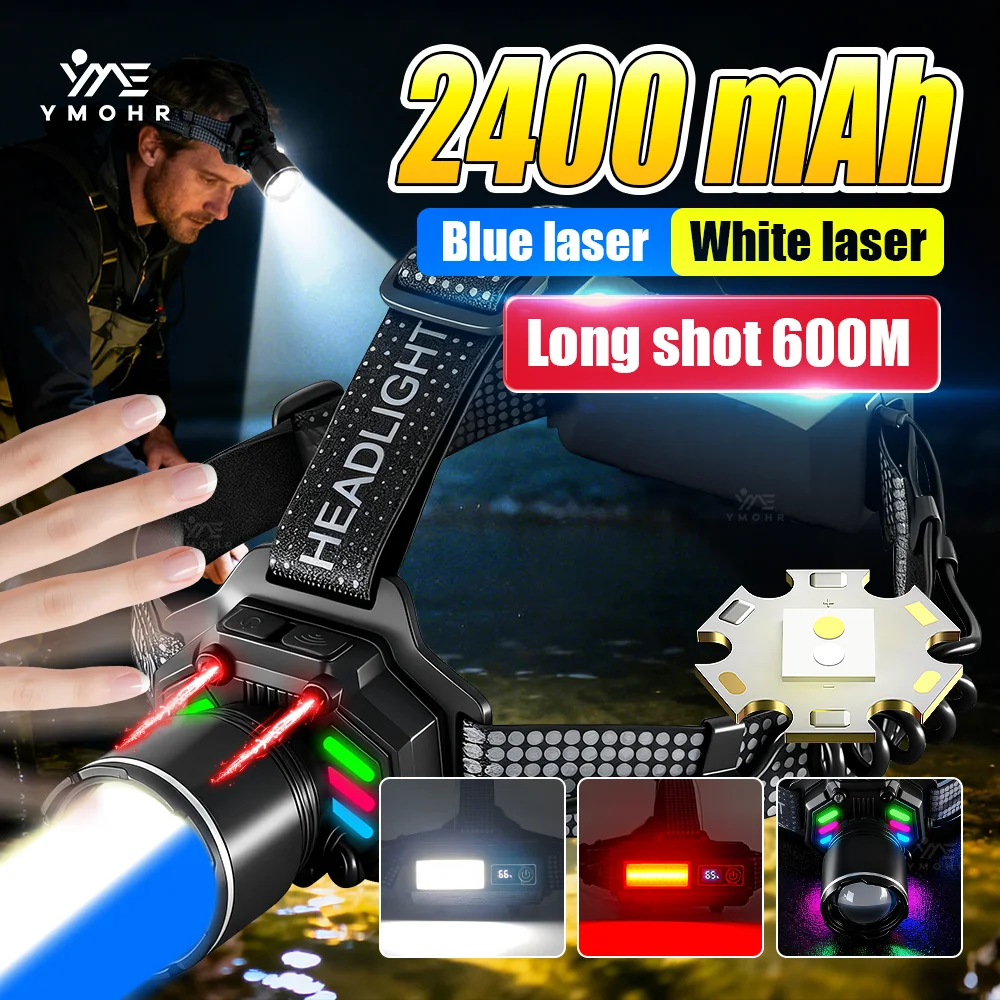 farol-laser-duplo-led-recarregavel-18650-branco-laser-ir-sensor-tampa-luz-display-digital-tocha-caminhadas-trabalho-acessorios-de-pesca-laser-azul-lanterna-frontal-faixa-fluorescente-luz-vermelha-de-emergencia-zoom