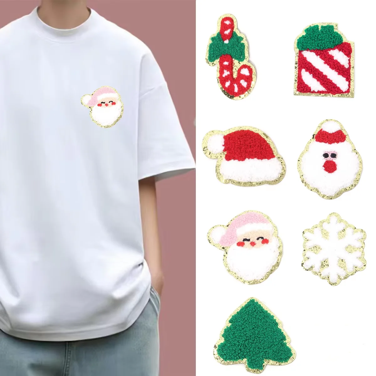 4Pcs Chenille Christmas Patches Embroidery Patches Iron On For Clothes Bags DIY Crafts Christmas Decoration Ornament Accessories