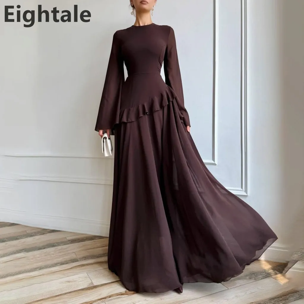 

Eightale 2025 коричневое шифоновое вечернее платье макси с длинными рукавами и длинными рукавами, платье для выпускного вечера в Саудовской Аравии, вечернее платье в Дубае по индивидуальному заказу