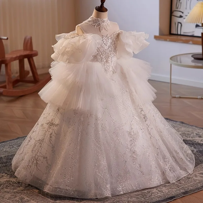 Children's Birthday Party Princess Dress Flower Girl Wedding Puffy Tulle Dress Model Show Dress Girl's High-end Light Luxury