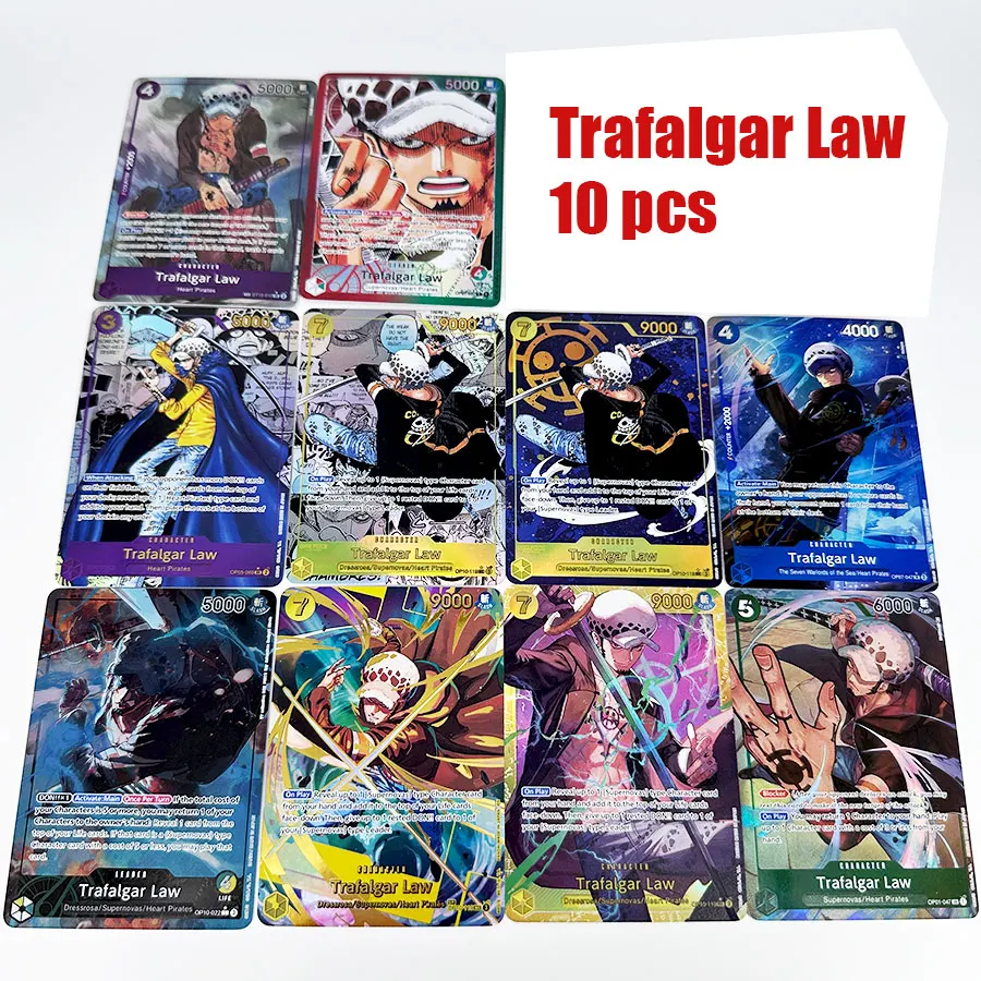 One Piece TCG Trafalgar Law Set Completo Arte Alternativo Líder de los Piratas del Corazón Cómic Tarjetas Coleccionables Proxy con Lámina Paralela