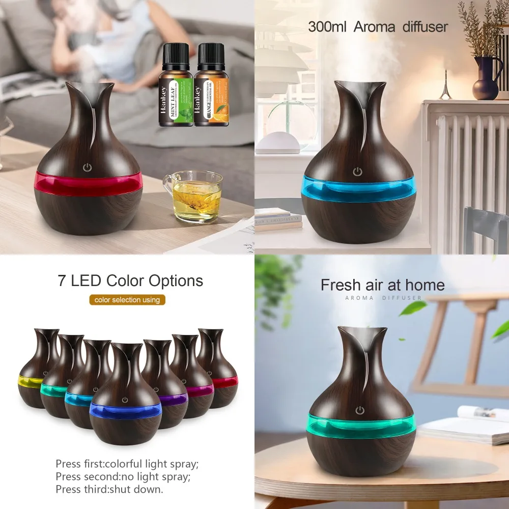 مرطب صغير 300 مل وموزع للزيوت العطرية يعمل بمنفذ USB للسفر والمكاتب والمساحات الصغيرة Ambientadores automaticos