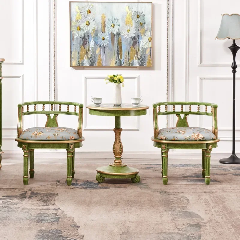 DSA French Solid Wood Single Sofa Chair Living Room Circle Chair Surround Chair One  Two Chairs Painted Round  Coffee Table