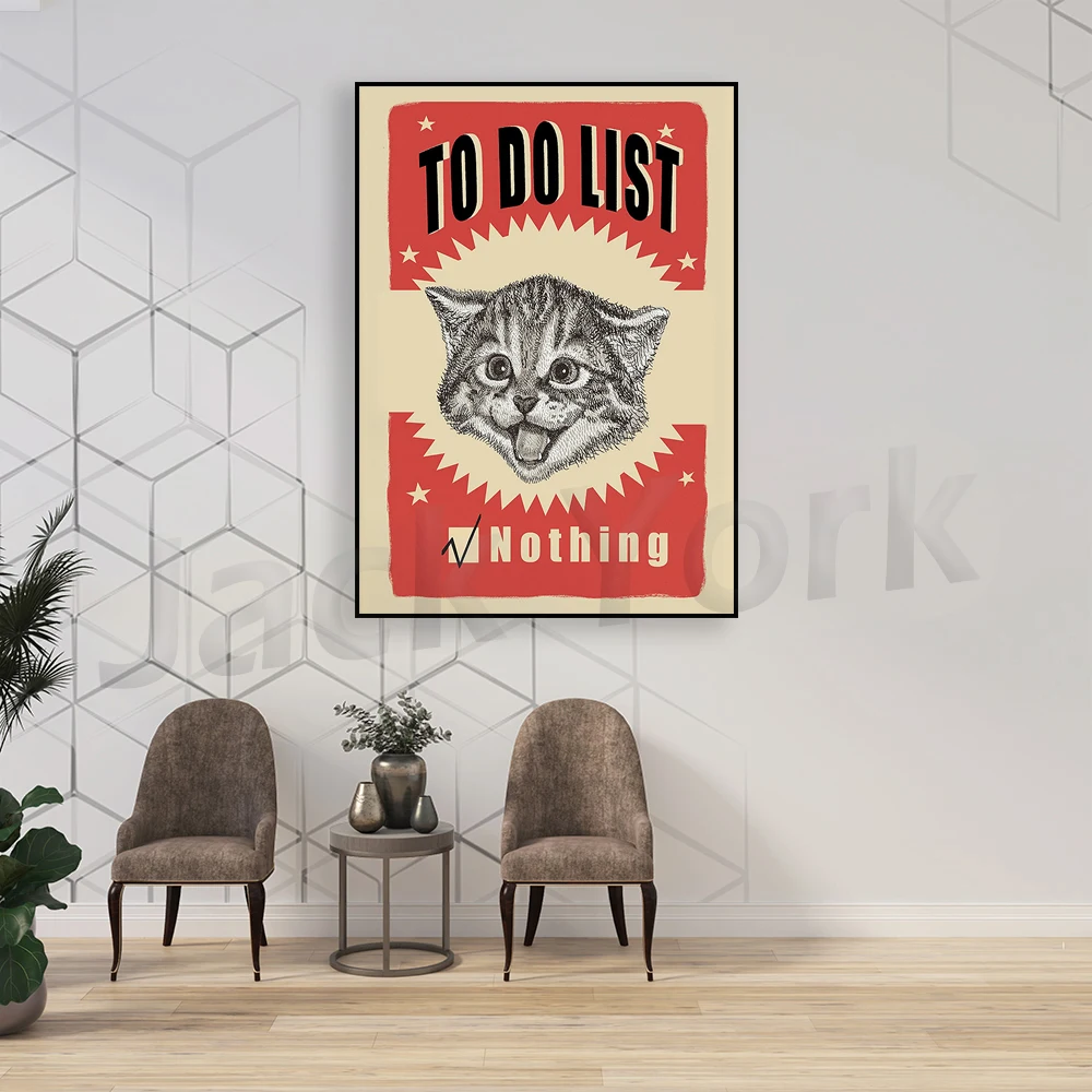 To Do List, Humorous Quote, Retro Poster, 70s Wall Art, Cat Poster