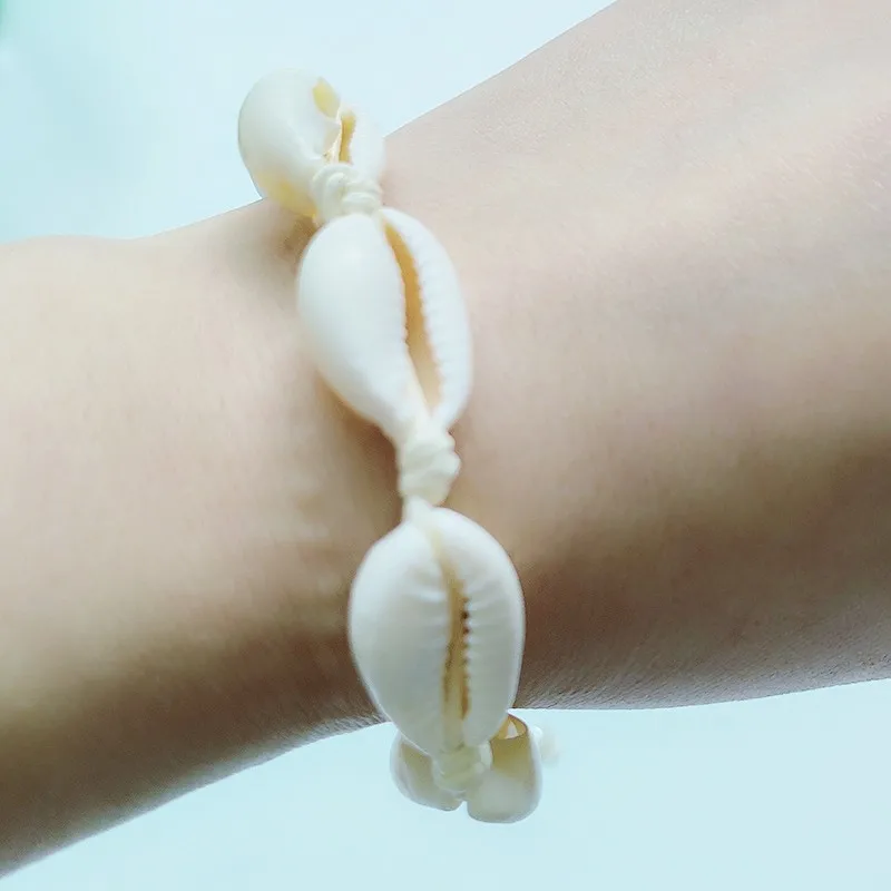 Natural Shell Weaving Bracelet with Wax Thread, Handwoven Colored DIY Shell Bracelet with Pearl Bracelet