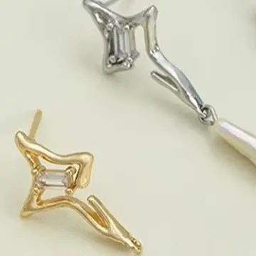 

1Pair 14K Gold-plated Star-shaped Stud Earrings with Lifting Rings Irregular DIY Silver Needle Earring Accessory Material