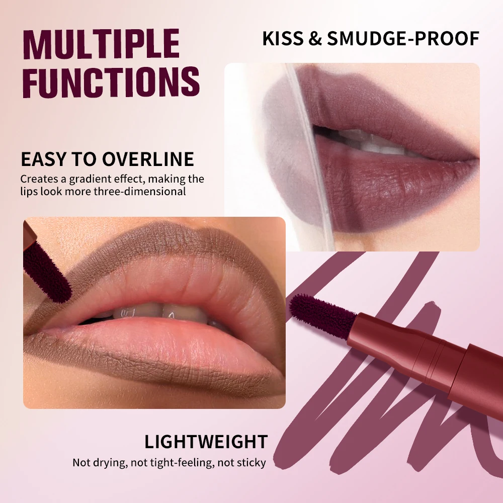 Langdurige Lip Contour Lip Stain 2-in-1 Veegvast Lip Liner Pencil Ultra Gepigmenteerd Dubbelzijdig Ontwerp Non-stick Cup Make-up
