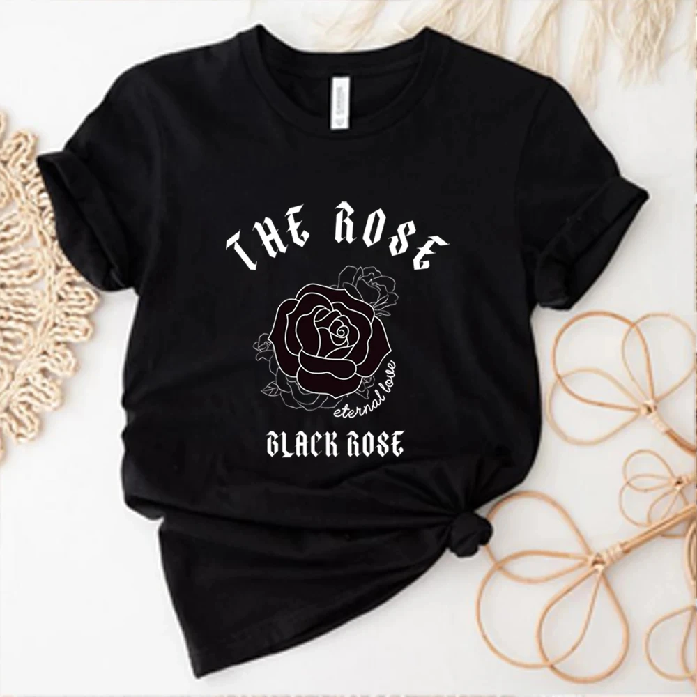 Retro The Rose Kpop Shirts Kpop Concert Shirt K-pop Tees Korean Rock Tops Y2k Top Black Rose Gift Unisex Short Sleeves Top 70208