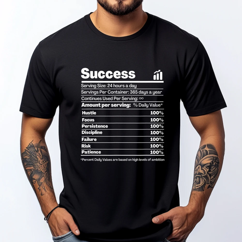 Success Ingredients Nutritional Facts Motivational Quote Men Clothes Shirts For Men 3d Printed T Shirts Couples Cheap Tops Tees