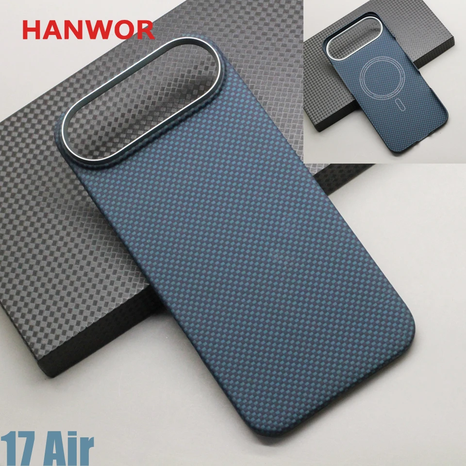 Kevlar Carbon Fiber Magnetic Case for iPhone 17 Pro Max 17 Air Blue Woven Texture Aramid Fiber Magnetic Cover Magsafe Cases - náhled 5