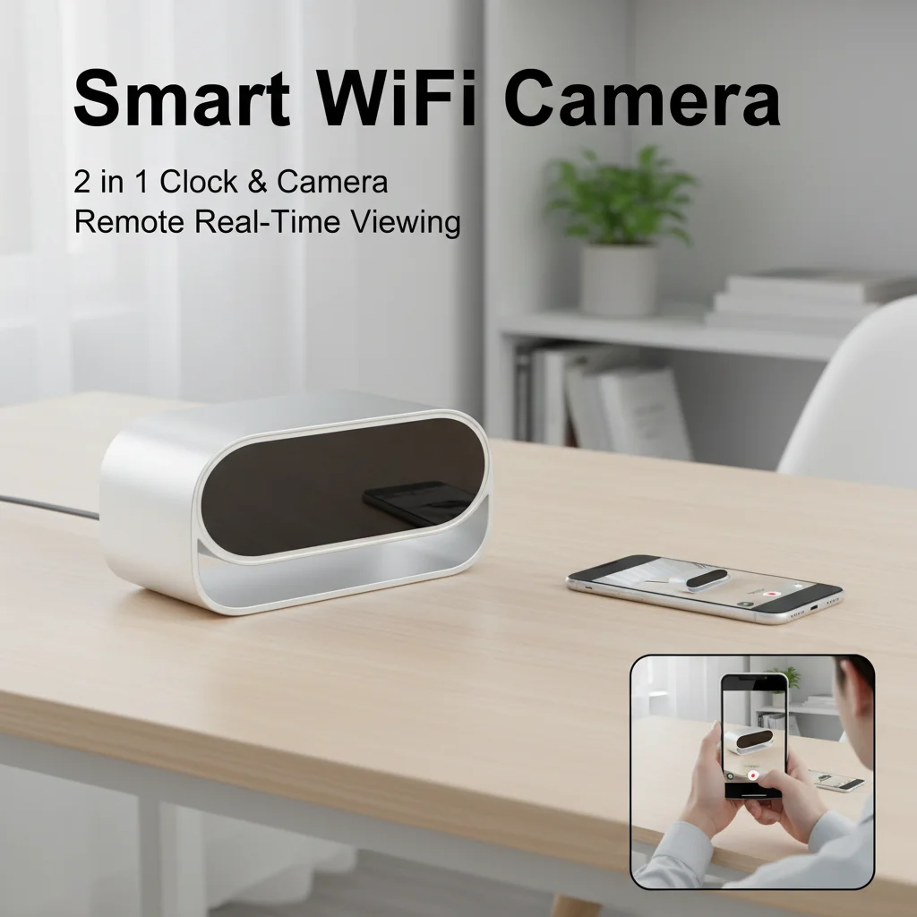 

2-in-1 Digital Clock Camera with 32GB SD Card 4K UHD Mini WiFi6 Cameras Remote View Nanny Cam with Night Vision 2600mAh Battery
