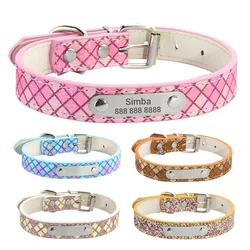 Custom Bling Leather Dog Collar With Name Solid Personalized Engraved Puppy Dogs ID Collars For Small Medium Large Dog XS-L