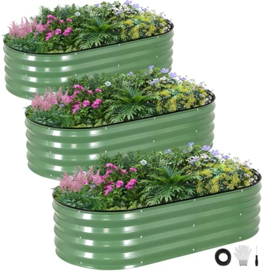 

3Pcs Galvanized Raised Garden Bed Kit, Outdoor Metal Raised Garden Beds for Vegetables, Rust-Resistant Easy Assembly, 4x2x1ft O
