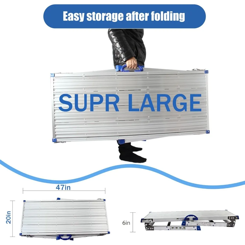 LEADALLWAY Adjustable Work Platform (47x20) Ultra-Wide Portable Folding Aluminum Work Platform 330 Lbs Capacity 50 Gear Adjustab