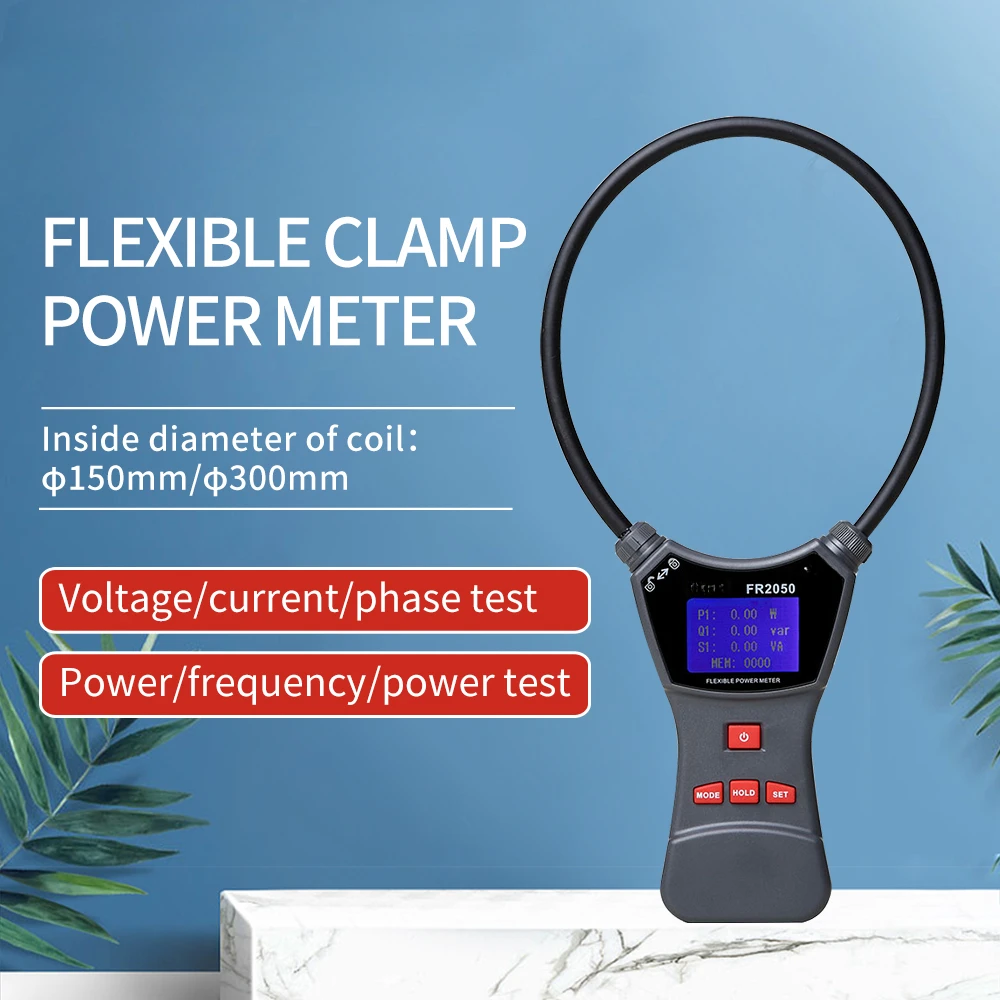 FR2050E AC 0.0mA ~3000A 300mm Diameter Flexible Coil Clamp Power Meter LCD Display Three Phase Clamp Power Factor Meter