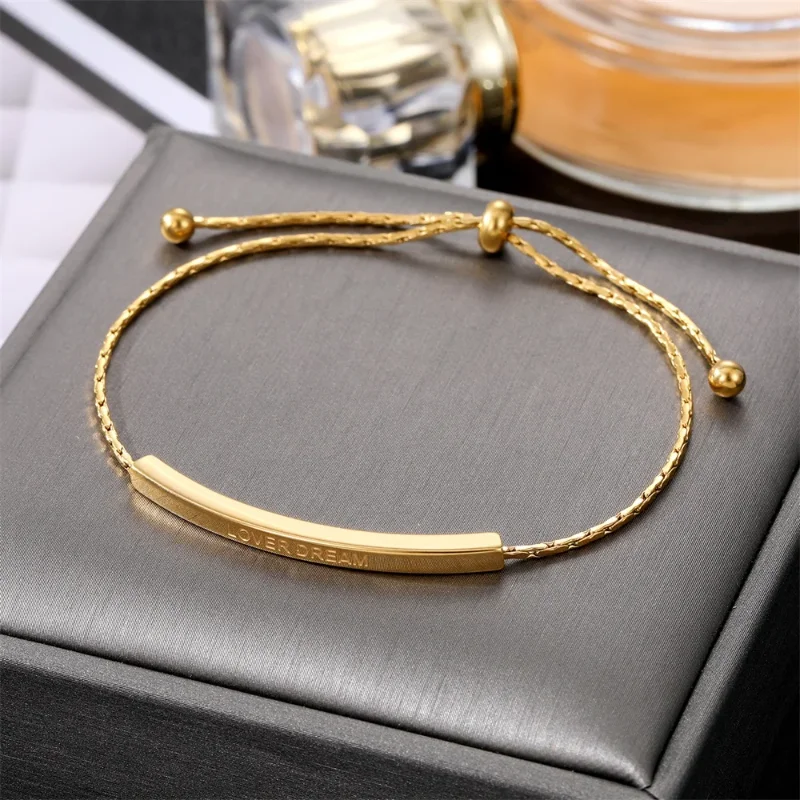 تصميم بسيط من الفولاذ المقاوم للصدأ سوار قابل للتعديل لون ذهبي ربط الإسورة العصرية اليومية اكسسوارات مجوهرات الحفلات هدايا عيد الميلاد بالليزر #2