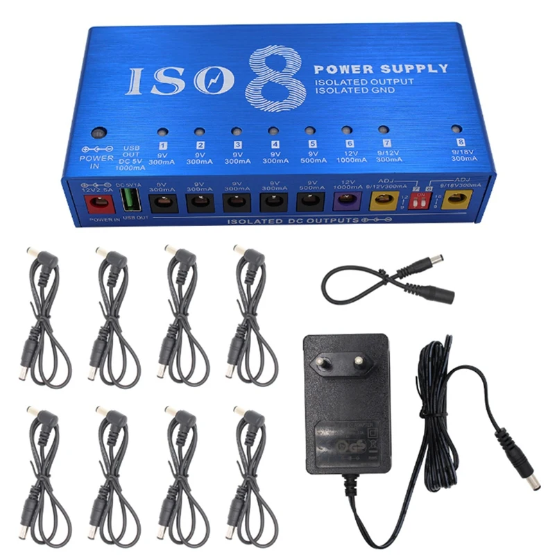 ISO-8 Guitar Pedal Power Supply W/8 Isolated DC OutputsW/Auto Voltage Detection(9V 12V 18V)/for Multi-Effects Supply(EU)-A86Z
