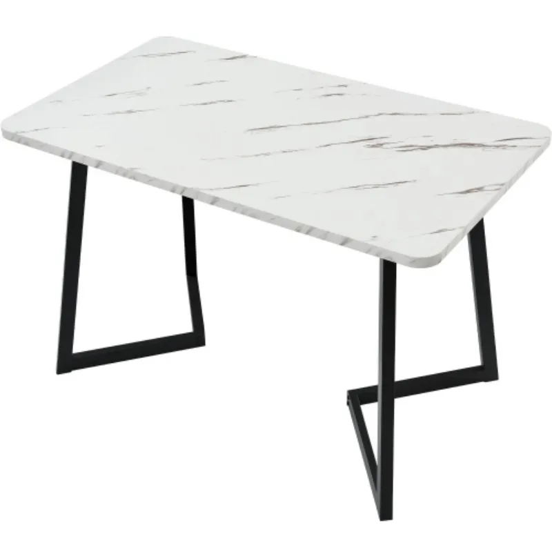 117x68cm Dining Table,(1-St), Metal Frame Rectangular Dining Table Modern Marble Pattern Kitchen Table with Metal Legs