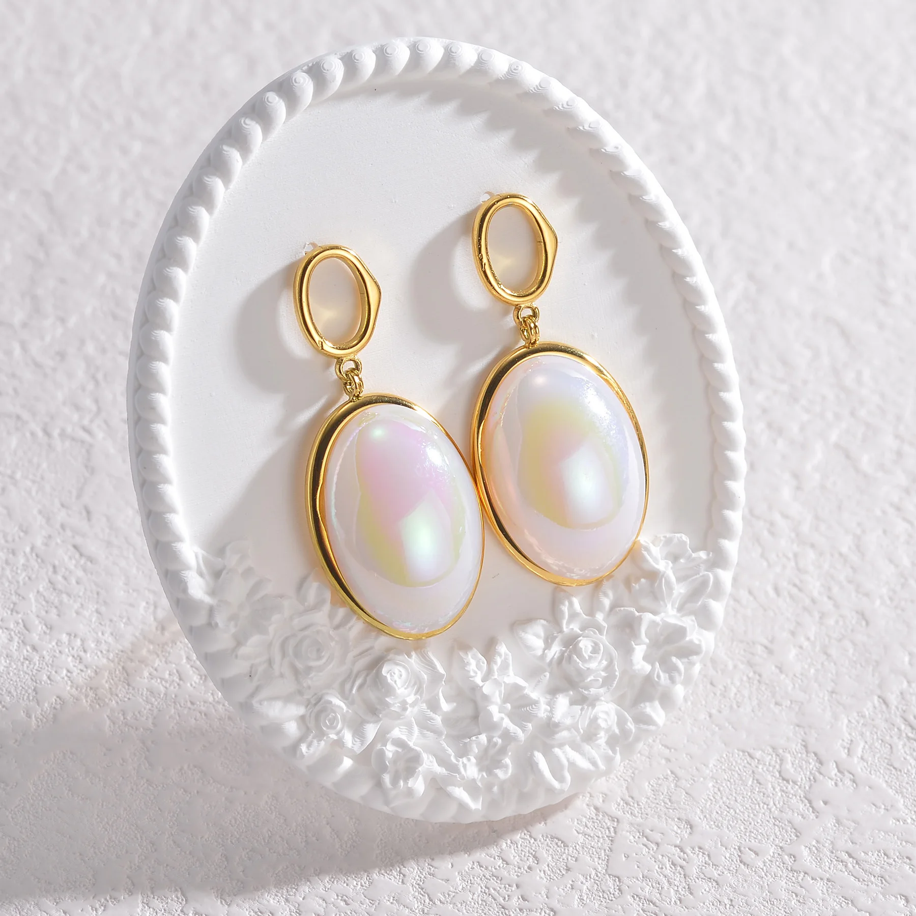 Temperament Elegant Fashion Stainless Steel Earrings for Women 18K Gold Plated Natural Shell Jewelry Wedding Party 2024 Trend