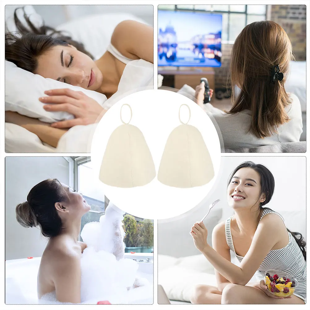 

3Pcs Felt Hat Foldable Bathroom Hats Heat Insulated Bathing Felt Sauna Hat Cap White Size Room Accessories